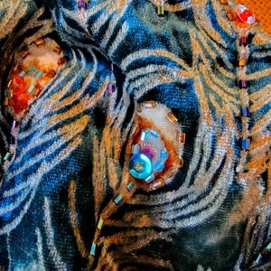 Beaded rayon and silk peacock triangle shape scarf